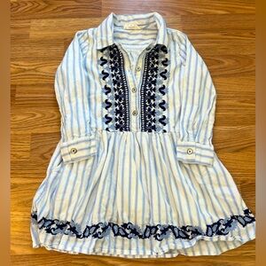Roller Rabbit Cotton Long Sleeve Dress Blue White Stripe Embroidered girls 6